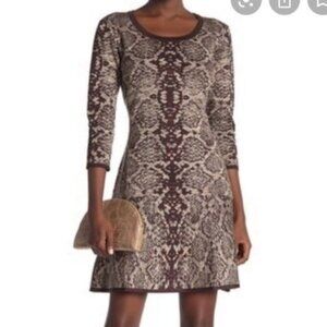 Nina Leonard Scoop Neck Snake Print Knit Dress